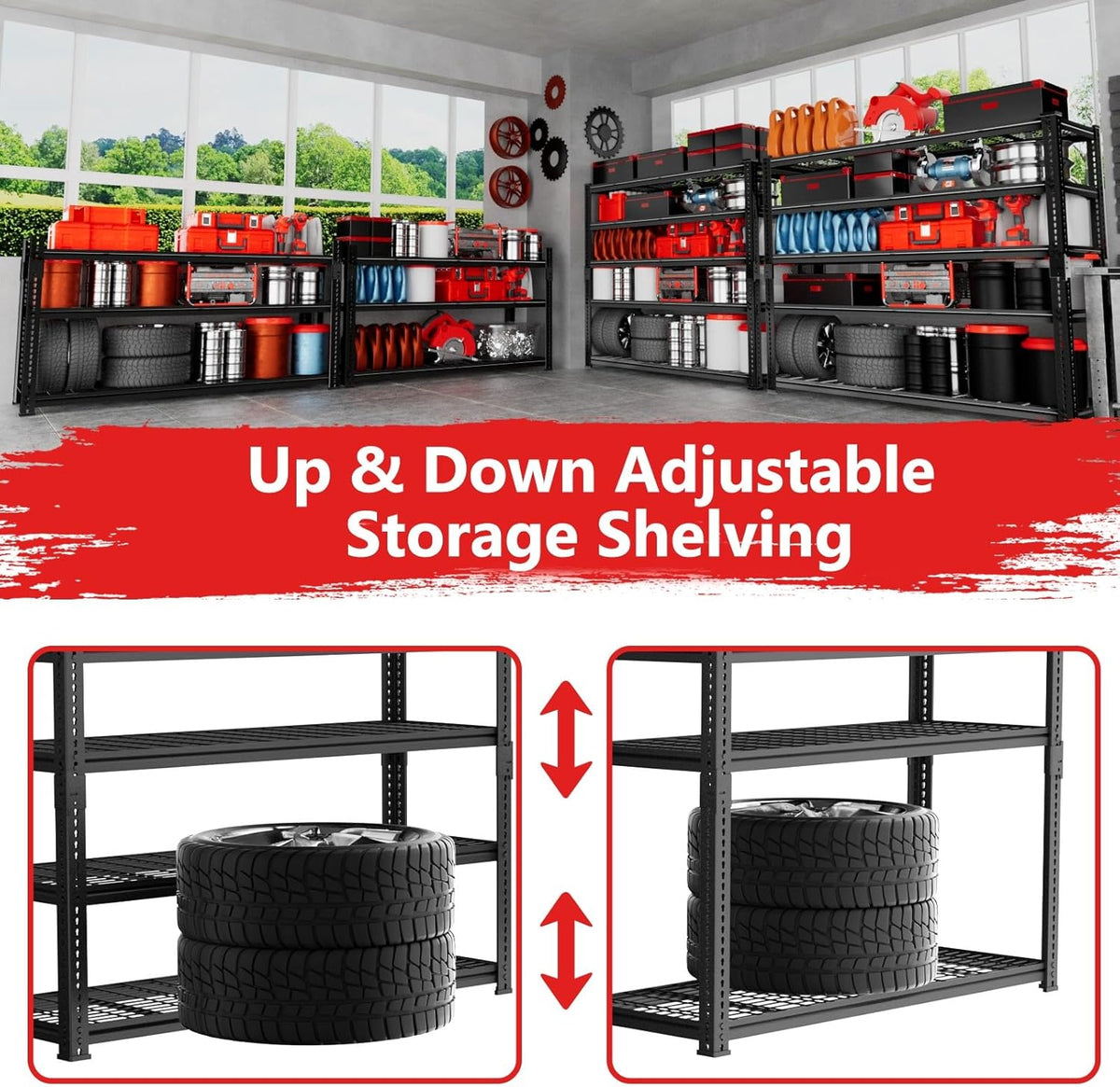 Storage Shelves, Garage Shelving Heavy Duty 3300 LBS Capacity, 60" L x 24" W x 78" H Adjustable Metal Shelving Organizer Wire Rack, 5 Tier Utility Shelf Unit for Pantry Closet Warehouse Organization