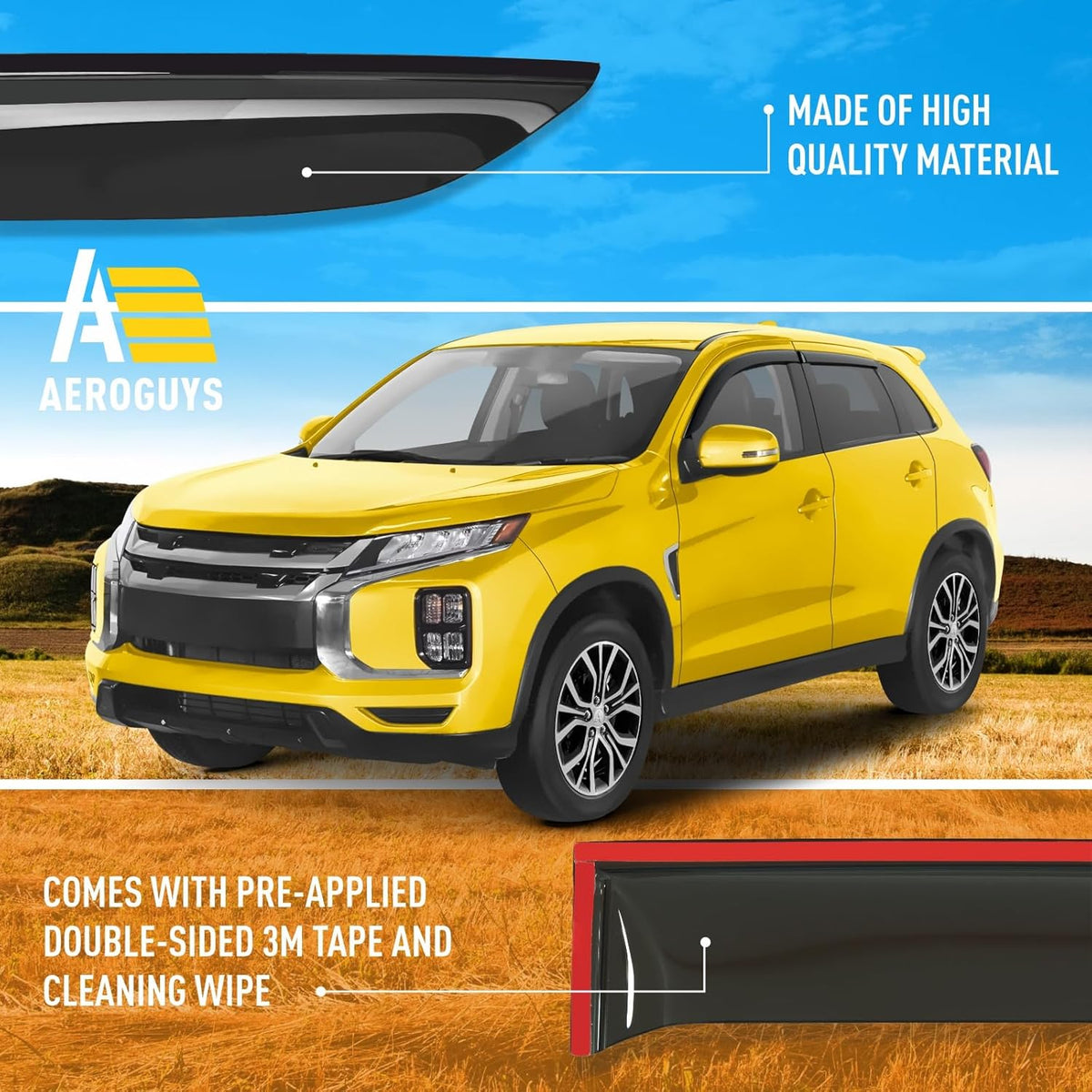 Extra Durable Window Deflectors Tape-On Window Visors Rain Guards Fit for Mitsubishi Outlander Sport 2011-2025, Sun Visors, Wind Vent for Shades, Exterior Car Accessories - 4pcs. AG0820