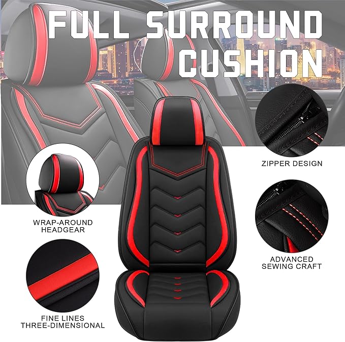 CTDS Car Seat Covers for Toyota RAV4 2000-2026, Stylish Sport Seat Cover, Premium Nappa Leather Car Seat Cover. Automobile Seat Covers Sets.(Standard 2 Seats/Black Red)