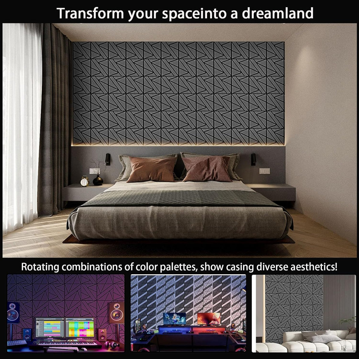 8 Pack Self-Adhesive Soundproof Wall Panels, 12 x 12 x 0.47 in Sound Proof Foam Panels for Walls, 1.2lb/ft³ High Density, Thicker 0.47in, Acoustic Panels, Noise Dampening Panels Studio Black