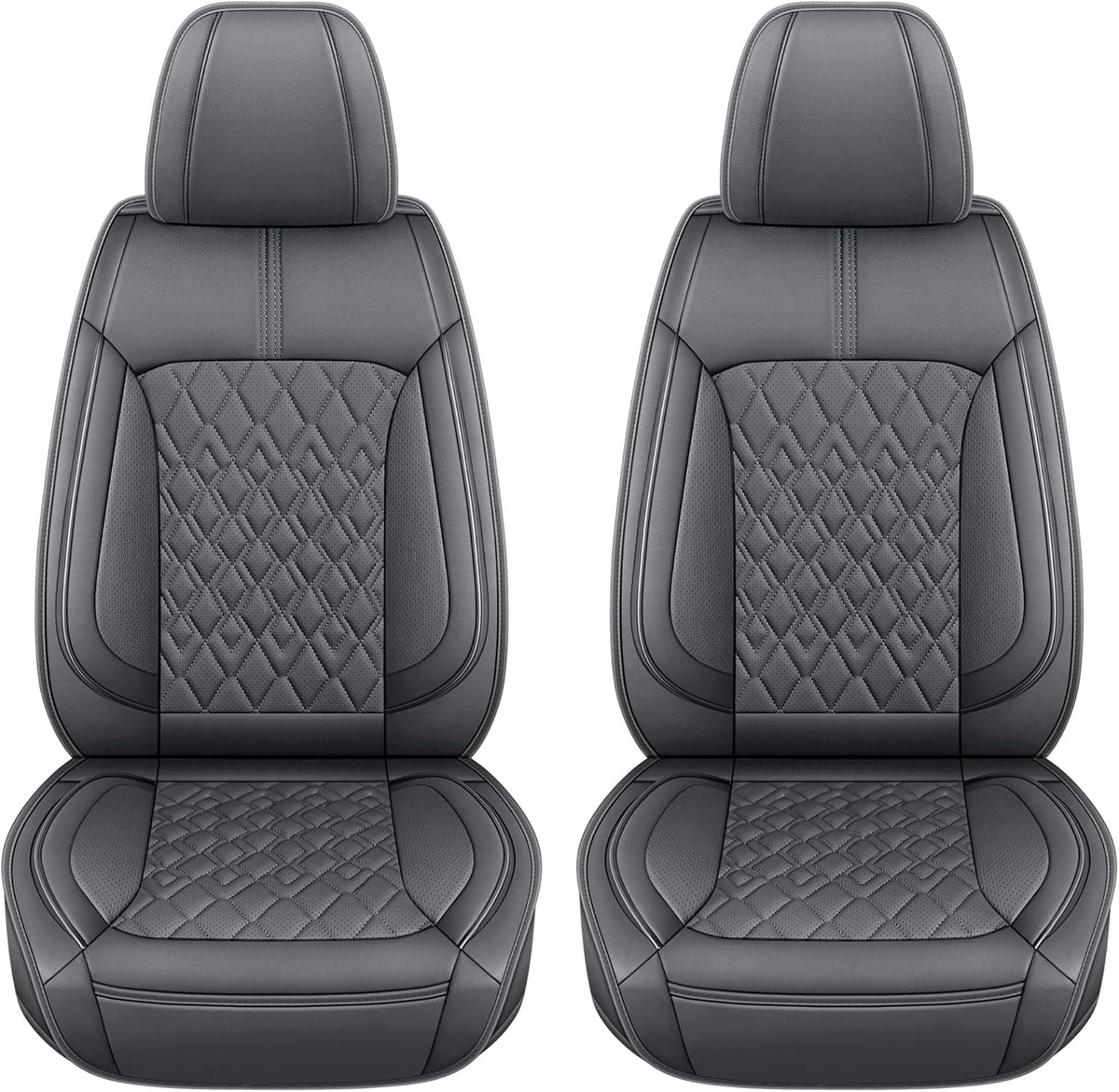 Pariitadin Leather Car Seat Covers Front Pair, Waterproof Breathable Faux Leather Automotive Seat Covers for Cars, Non-Slip Car Interior Covers Universal Fit Most Cars Sedans Trucks SUVs, Gray