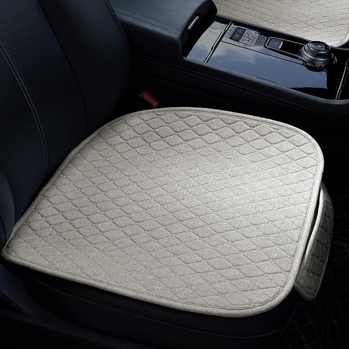 Linen Car Seat Covers for Cars - Non-Slip and Soft, 2 PCS Bottom Seat Cover Protectors with Storage Pocket, Linen Front Seat Covers Used for SUVs, Cars, Sedans (Beige)
