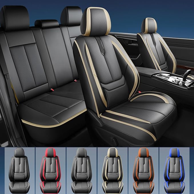 Fit Santa Cruz Car Seat Covers for Hyundai Santa Cruz 2022-2025 2026-Upgraded Premium Waterproof & Breathable Leather,Airbag Compatible,All-Weather Seat Cushion Protector,2 Front/Black-Beige
