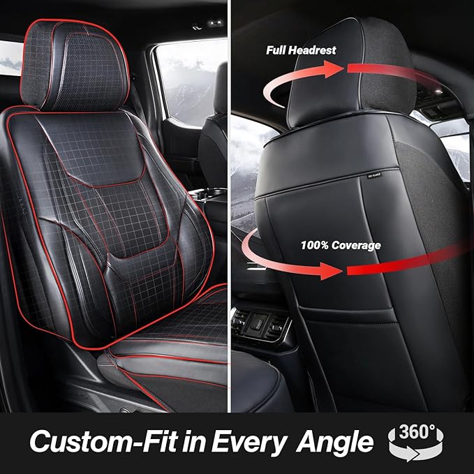 Coverland Custom Fit Car Seat Covers for Car Compatible with [Accord, Camry, Civic, Malibu, Taurus, Focus, Sonata, Altima] Premium Waterproof Non-Slip Interior Protector [Front Black- Size Chart A10]