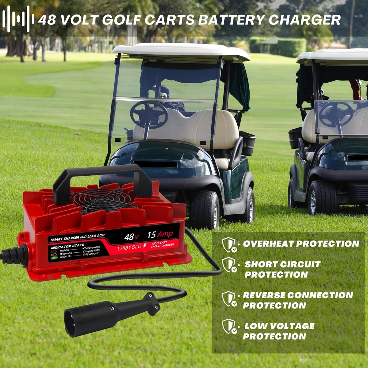 48V Golf Carts Battery for 15 AMP Club Car, with Type 3-Pin Round Plug, 4-7 Hours Full,Club Car 48 Volt,48 Volt Golf Cart Batteries