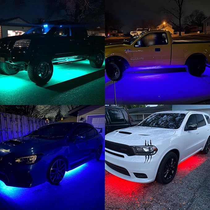 Underglow Light Kits 2-Rows,Neon Accent Strip Lights, 6PCS RGB LED Under Glow Light Kit for Car,Waterproof Exterior Car Light Strips for Van SUV Truck,with APP & RF Remote Control,DC 12V