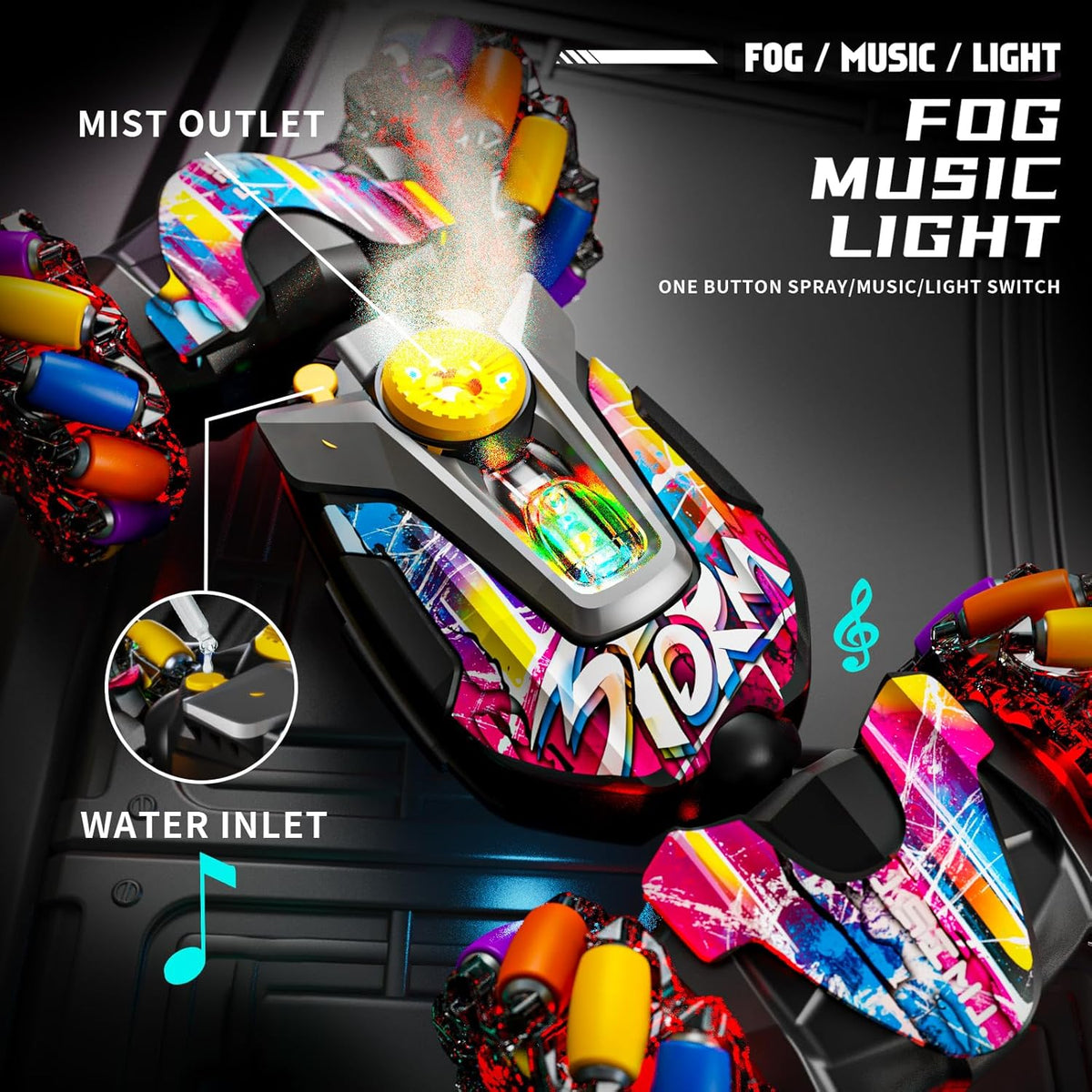 Gesture Sensing RC Stunt Car,Remote Control Car Toys for Ages 5-7-13,with Lights Music Spray,4WD 360° Spins All Terrains Kids Toys RC Cars,3-6 Year Old Boy Birthday Gift & 3-12 Best Gift for Kids
