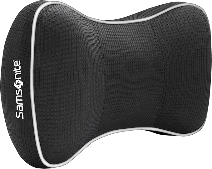 Samsonite Car Neck Pillow, Soft Memory Foam Headrest Pillow for Driving, Ergonomic Car Seat Headrest Cushion with Adjustable Strap, Breathable & Removable Cover, Neck Pain Relief, Black