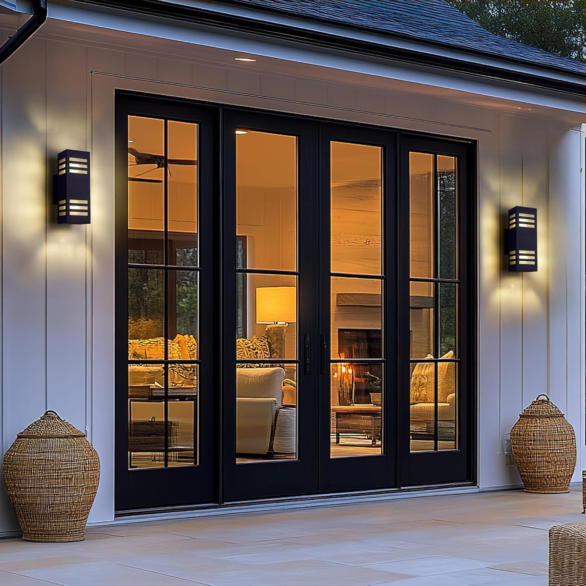 harriet Porch Lights Outdoor Modern - IP64 Waterproof Aluminum and Tempered Glass Cover, 13" Rectangular Up/Down Wall Sconce for Porch, Garage & Patio, Exterior Lighting, Black, 2 Pack