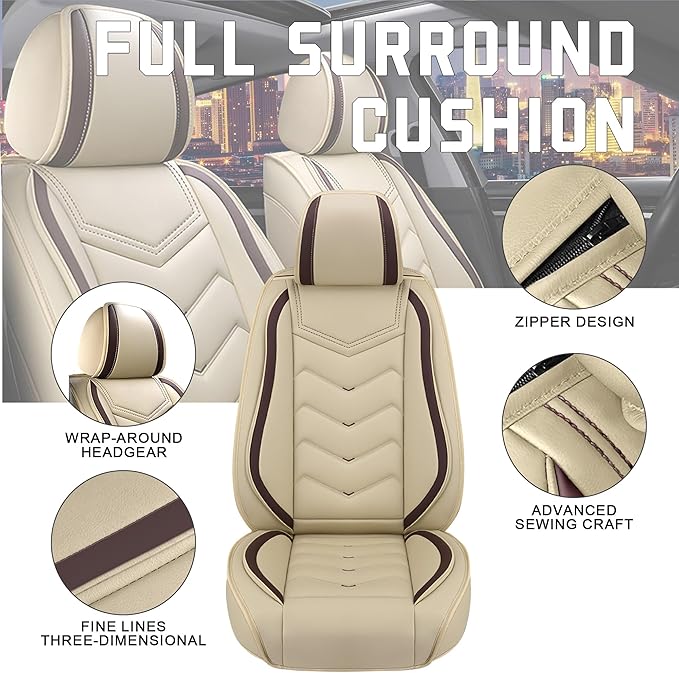 CTDS Car Seat Covers for Jeep Grand Cherokee L 2021-2026, Stylish Sport Seat Cover, Premium Nappa Leather Car Seat Cover. Automobile Seat Covers Sets.(Standard 5 Seats/Beige)