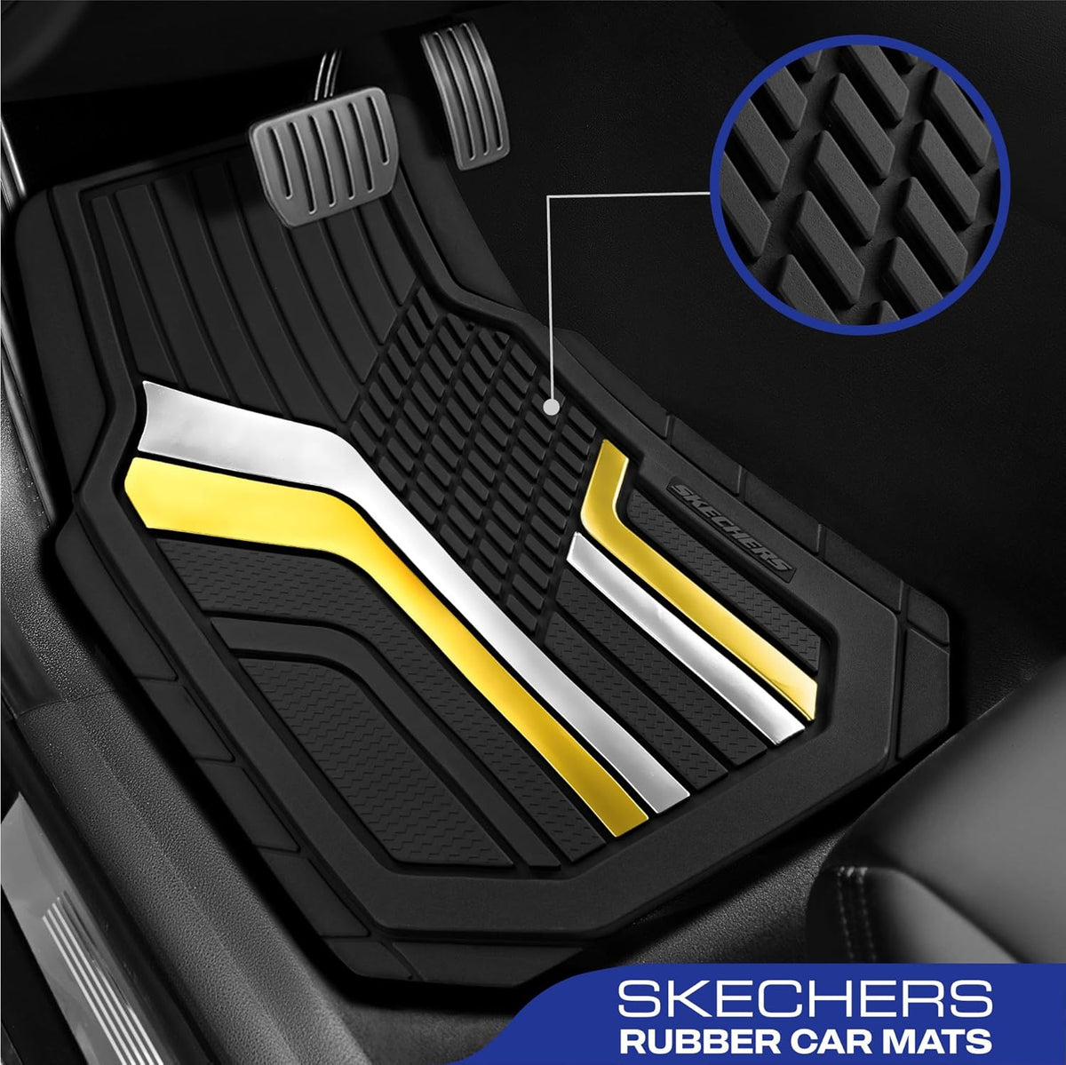Skechers Heavy Duty Rubber Car Floor Mats,Dual Color Design Floor Mats,All Weather Car Mats,Waterproof Trim to Fit Universal Floor Liner Car Mats,Automotive Floor Mats for Cars Trucks Suvs,Yellow