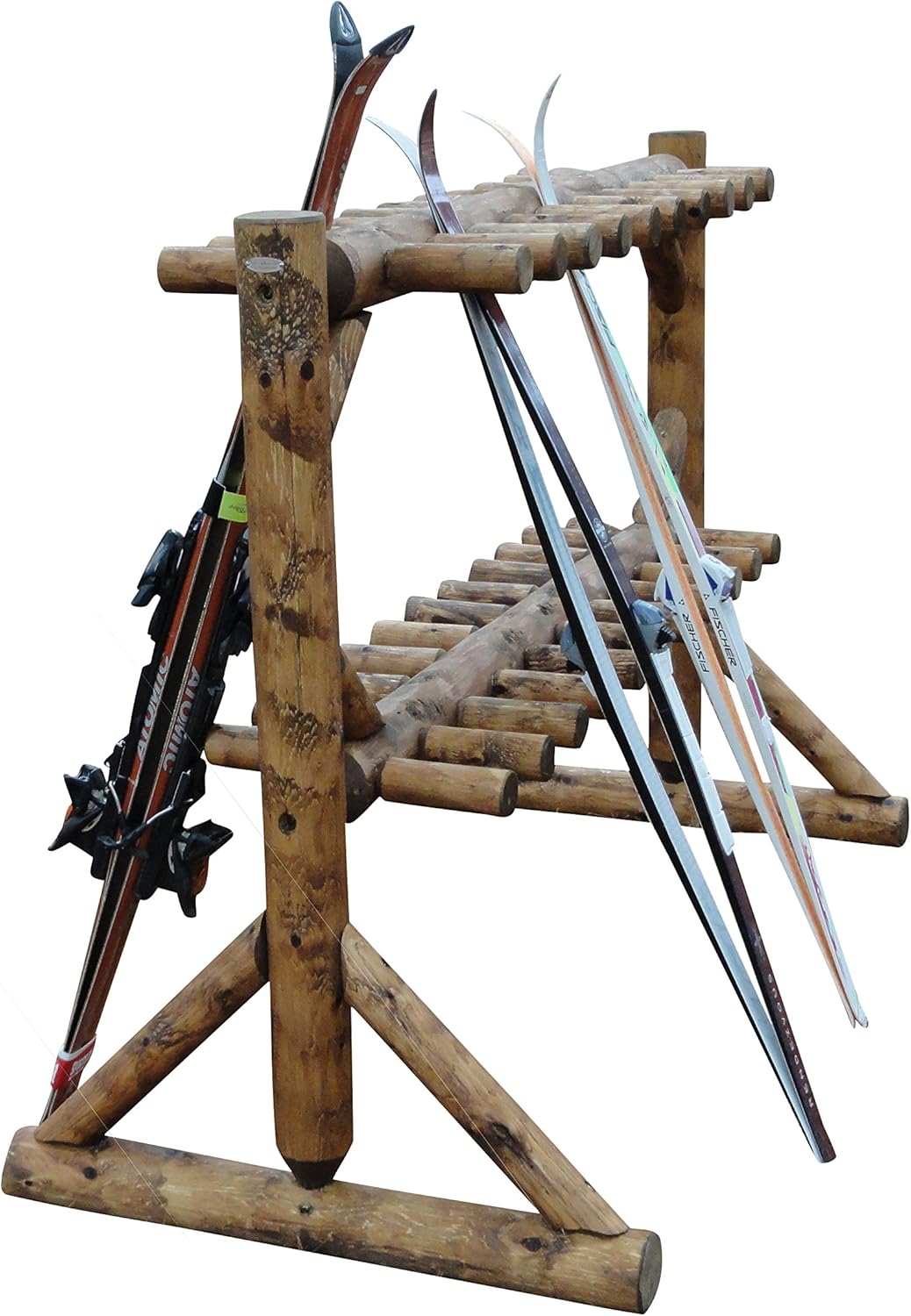 17-Pair Freestanding Skis + Snowboard Log Rack, Standing Shorter Ski Storage Racks, Snowboard Sports Organizer, Ski Poles Garage Sports Equipment Organizer, Rack for Snowboards - Canyon Brown