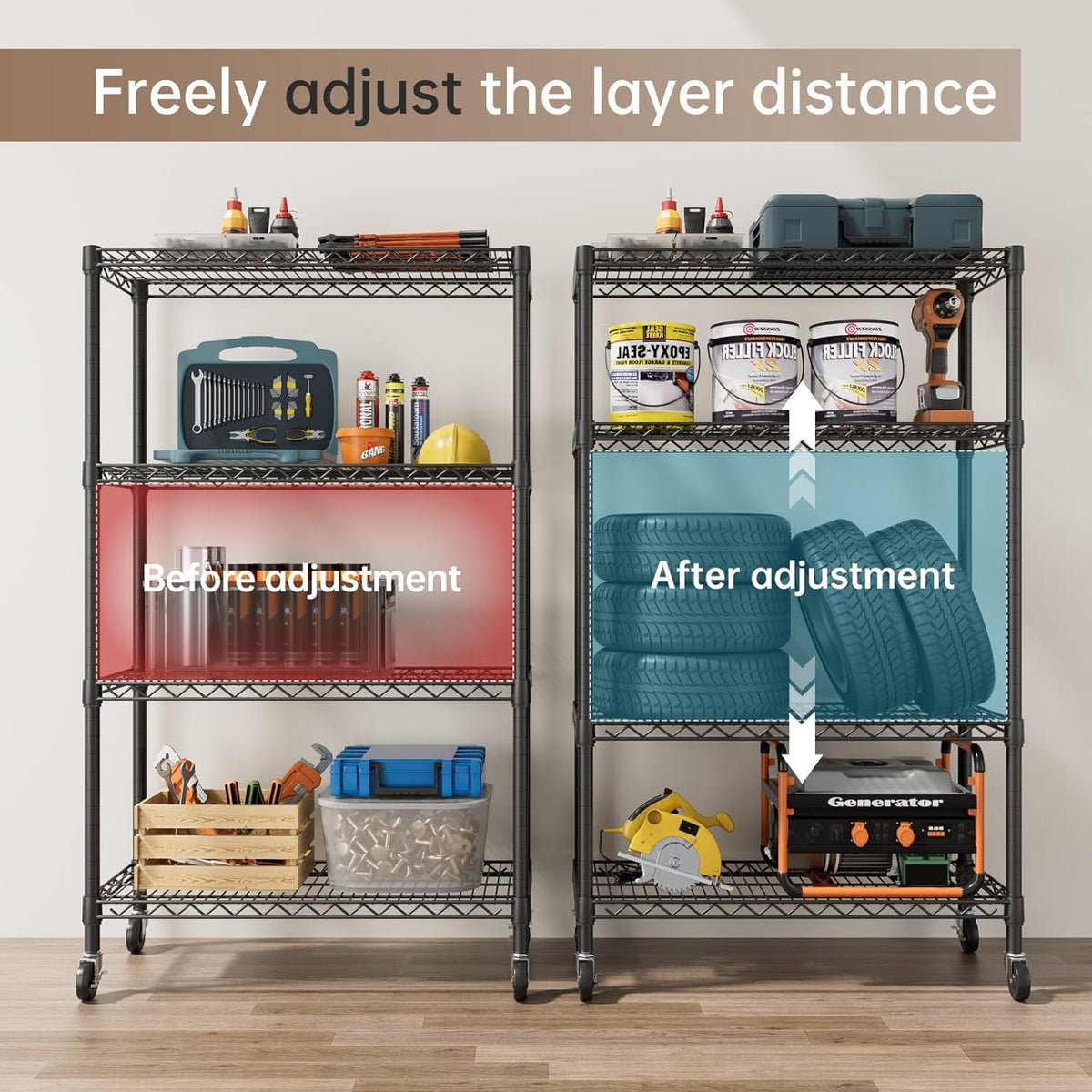 SINGAYE 4 Garage Heavy Duty Shelving Unit Kitchen Pantry Close Home Organizers and Storage Bathroom Shelf Laundry Room Organization Industrial Book Metal Wire Adjustable Shelves