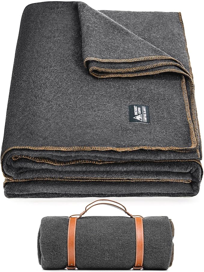 ONETIGRIS Wool Blanket,Wool Camping Blanket Warm, Thick, Washable, Large Car Blanket Great for Camping, Outdoors, Sporting Events, Survival Kits 64in x 87in