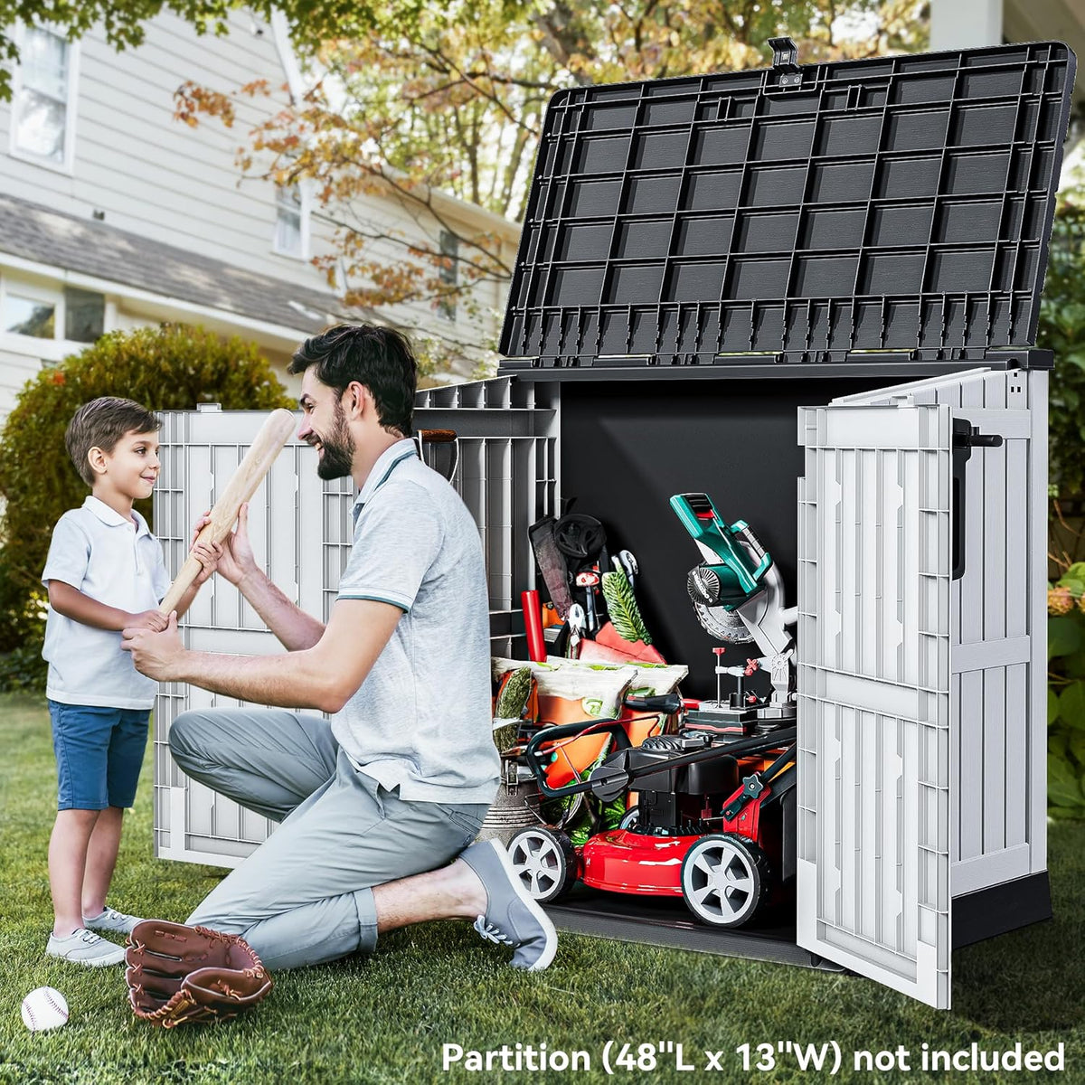 YITAHOME 36 cu ft Resin Outdoor Storage Shed, Weather-Resistant Horizontal Tool Shed, Waterproof Outdoor Storage with Lockable Doors & Air Vent for Trash Cans, Garden Tools (Light Gray)