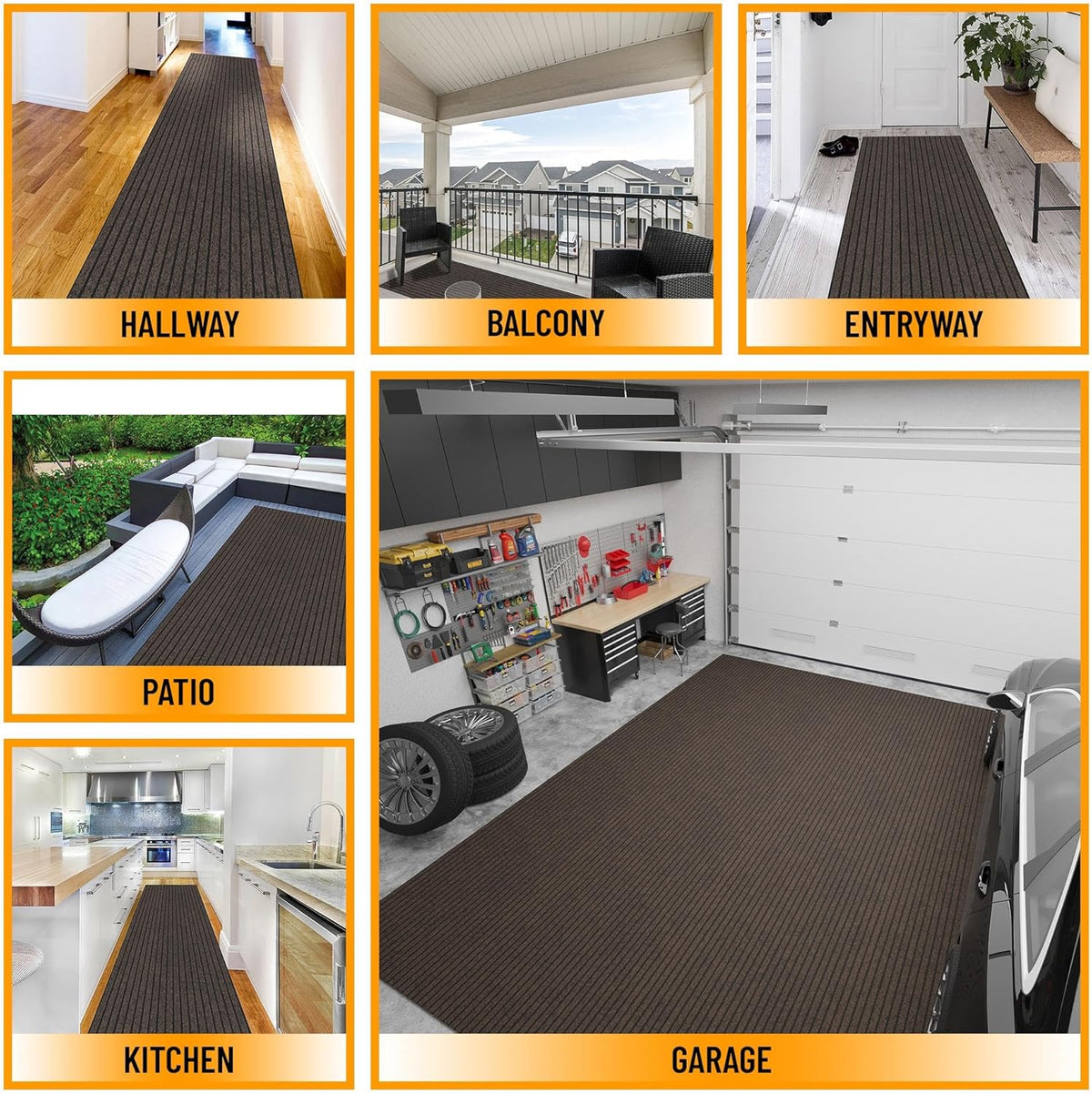 Ottomanson 2'7" x 38' Hallway Runner with Scraper Pile - Extra Durable Non-Slip Rug Mat for Indoor & Outdoor Use - Ideal for Kitchen, Entryway & Garage - High-Traffic Carpet, Brown