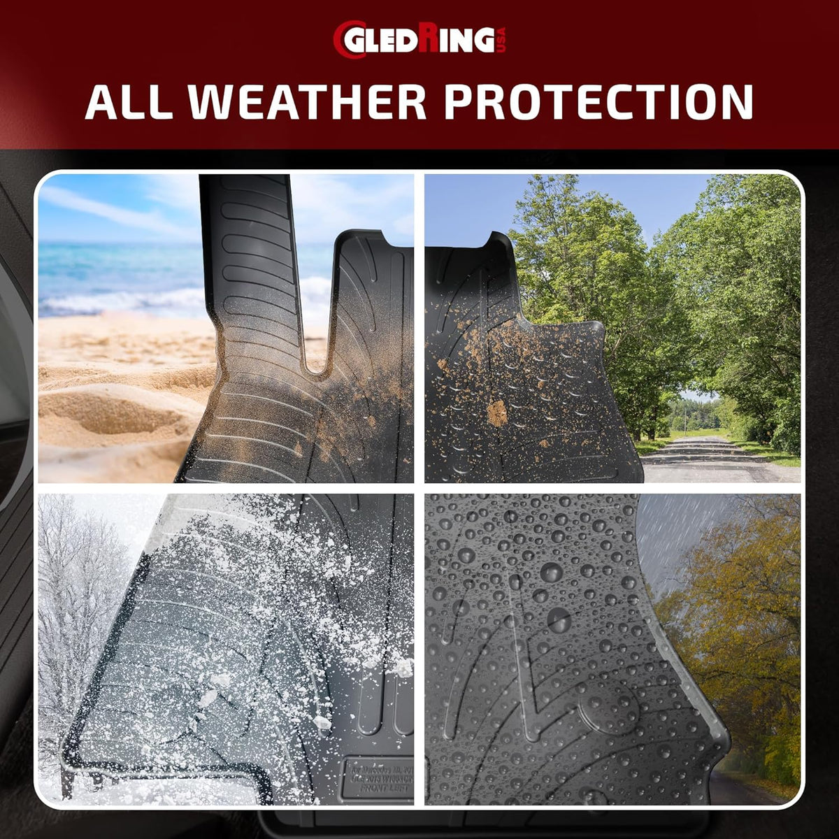Gledring USA Custom Fit All-Weather Rubber Floor Mats Intended for Mercedes Benz ML Class/ML 63 AMG (W164) 2006-2011, No Trimming Required, Tailored Custom Fit, Protects from Rain, Mud, and Snow