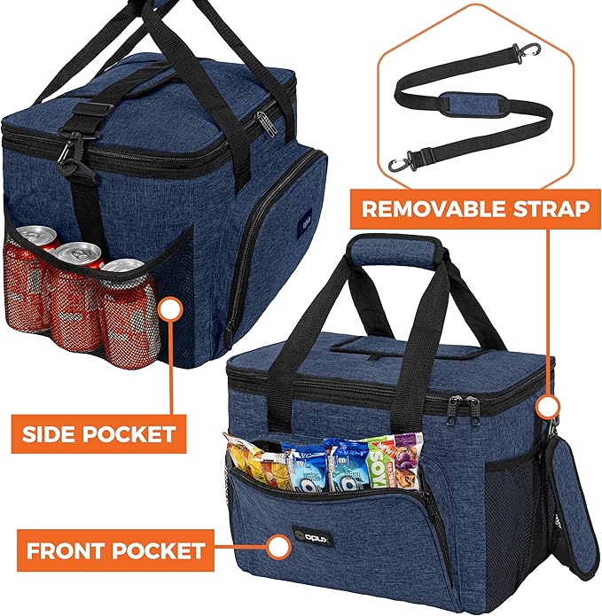 OPUX Soft Cooler Bag, Insulated Collapsible Lunch Cooler Tote for Men Work Camping Beach Travel, Portable Soft Sided Leakproof Waterproof Large Lunch Bag Box with Shoulder Strap 40 Cans, Heather Navy