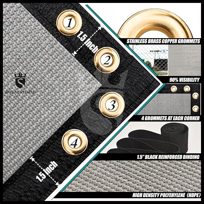 Royal Shade Custom Size 6' x 63' Grey Fence Privacy Screen Windscreen Cover Netting Mesh Fabric Cloth - Cable Zip Ties Included (We Make Custom Size)