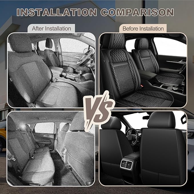 TTX LIGHTING for Kia Rio 2013-2023 Car Seat Covers, Breathable Ice Silk & Leather Seat Protector, Cool & Anti-Sweat for Long Driving, Airbag Compatible, 2 Front Seats (Black)