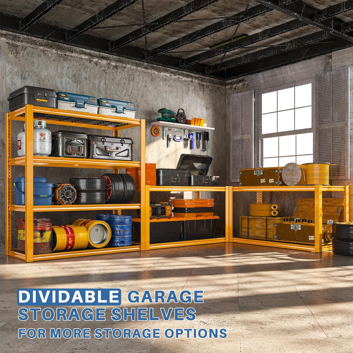 REIBII 40" W Garage Shelving Heavy Duty Metal Shelving 2200LBS Storage Shelves 4 Tier Garage Shelves Adjustable Metal Shelf for Warehouse Basement Pantry Kitchen 40" W x 19.7" D x 59.9" H, Orange