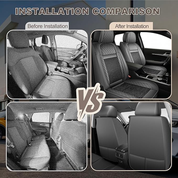 TTX LIGHTING for Jeep Renegade 2015-2023 Car Seat Covers, Breathable Ice Silk & Leather Seat Protector, Cool & Anti-Sweat for Long Driving, Airbag Compatible, 2 Front Seats (Black&Gray)