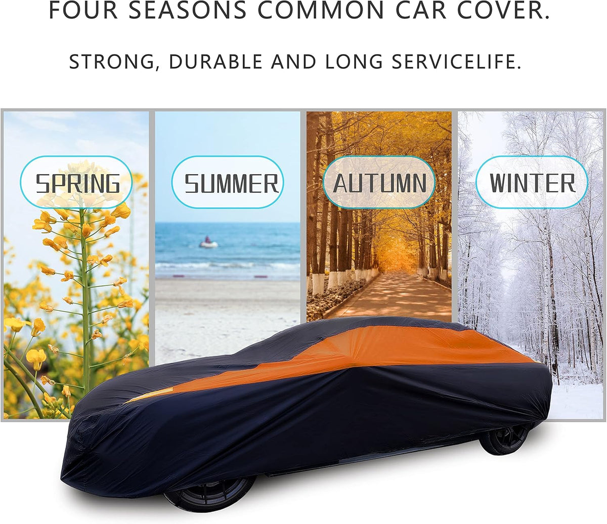 MORNYRAY Waterproof Car Cover All Weather Snowproof UV Protection Windproof Outdoor Full car Cover, Universal Fit for Sedan (Orange, A2-Fit Sedan Length(Up to 177 inch)