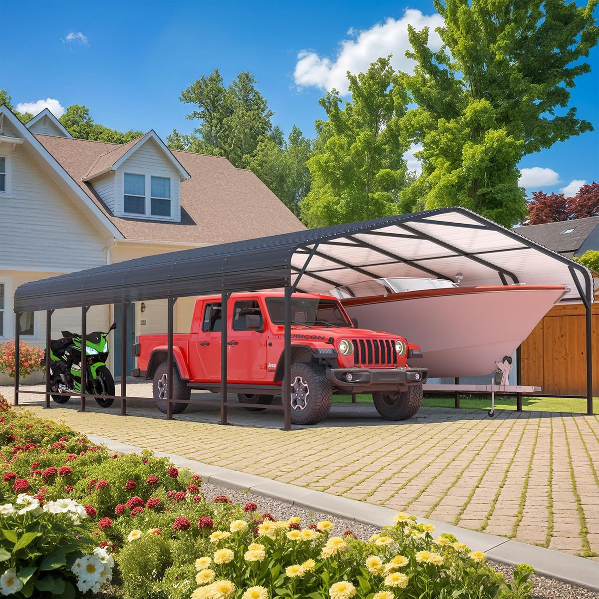 Polar Aurora 20x30 FT Metal Carport with Heavy Duty Carport Canopy, Car Port with Upgraded Support Framework and Reinforced Base, Car Garage Shelter for Car, Boats and Truck