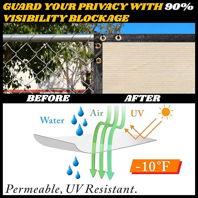 Royal Shade Custom Size 5' x 167' Beige Fence Privacy Screen Windscreen Cover Netting Mesh Fabric Cloth - Cable Zip Ties Included (We Make Custom Size)