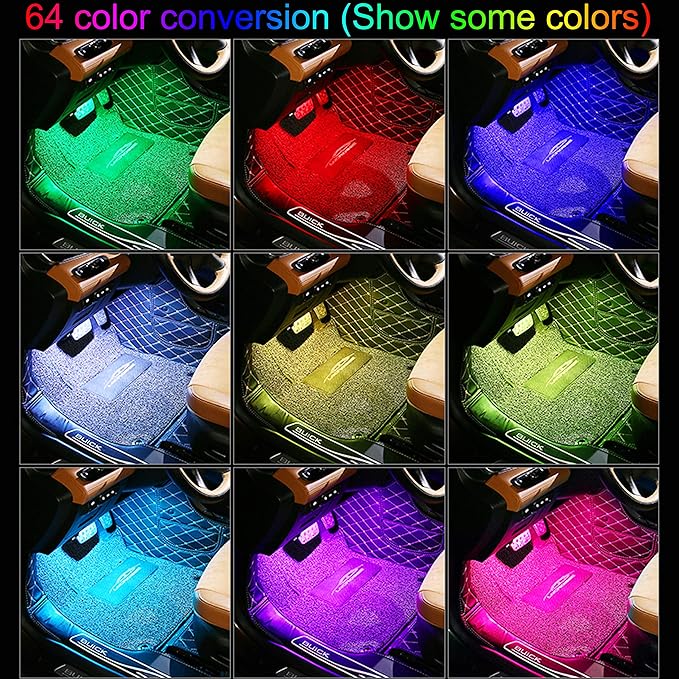 Car Ambient Lighting 64 Colors Multicoloured Music Footwell Lighting APP Control Car DIY Decorative Atmosphere Lighting Kit DC 12V 1W