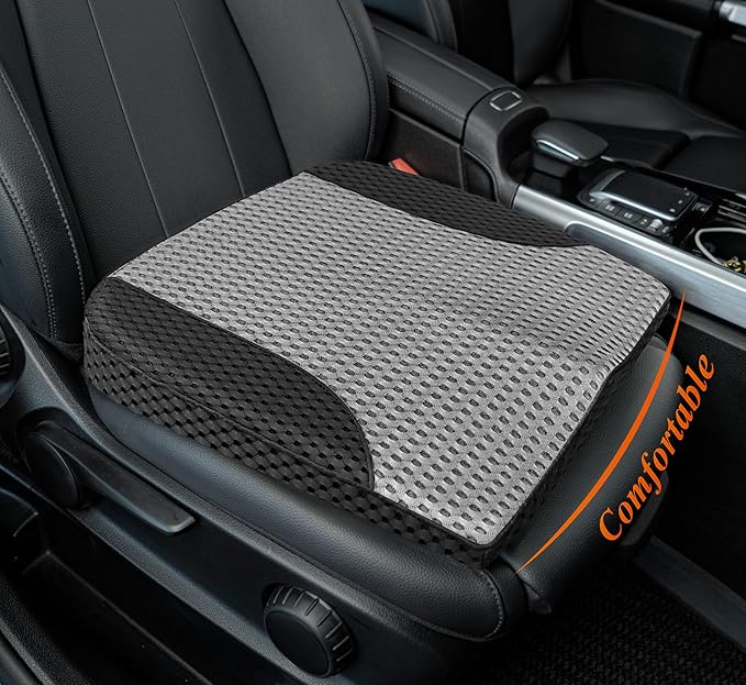 kingphenix Premium Car Seat Cushion, Memory Foam Driver Seat Cushion to Improve Driving View- Coccyx & Lower Back Pain Relief - Seat Cushion for Car, Truck, Office Chair (4D Mesh Gray & Black)