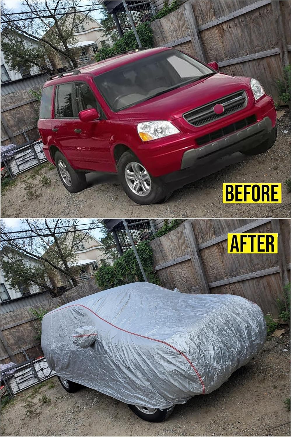 Tecoom Hard Shell Breathable Material Door Shape Zipper Design Waterproof UV-Proof Windproof Car Cover for All Weather Indoor Outdoor Fit 191-205 Inches SUV