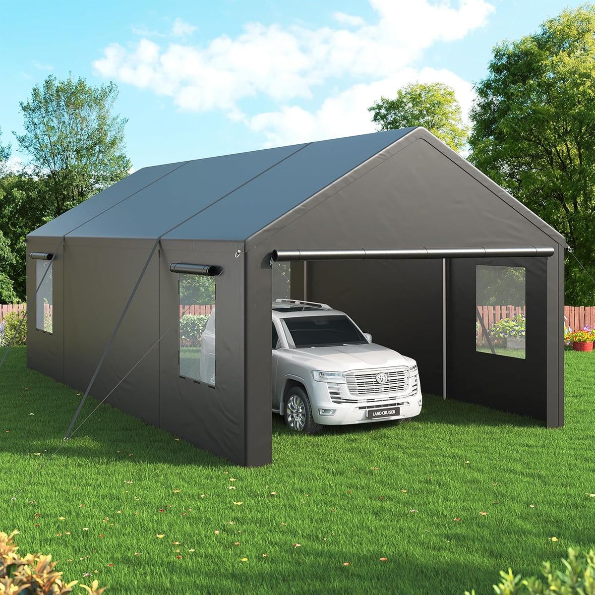 Polar Aurora 13x25 FT Carport, Carport Canopy, Heavy Duty Car Port with 2 Side-Opening Door & Roll-Up Windows, Portable Garage for Car, Truck, Boat, Motorcycle