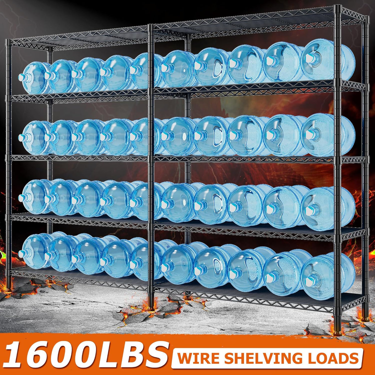 REIBII 1600LBS Storage Shelves Metal Shelving 5 Tier Wire Shelving Unit, 69.8" W Pantry Shelves Kitchen Shelves Adjustable Wire Shelf for Garage Storage Shelves, 69.8" Wx15.8 Dx72.4 H, Black