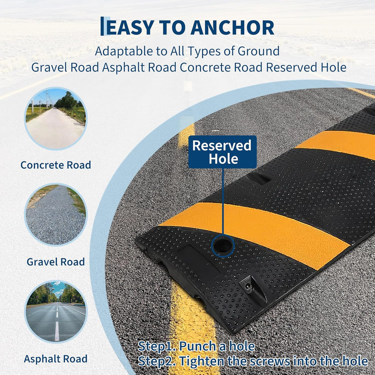 6 ft Speed Bumps Wite End for Road, Heavy-Duty 25,000 LBS Capacity Traffic Rubber Speed Humps with 2 Channel Floor Cord Cover for Asphalt Concrete Gravel Driveway Road
