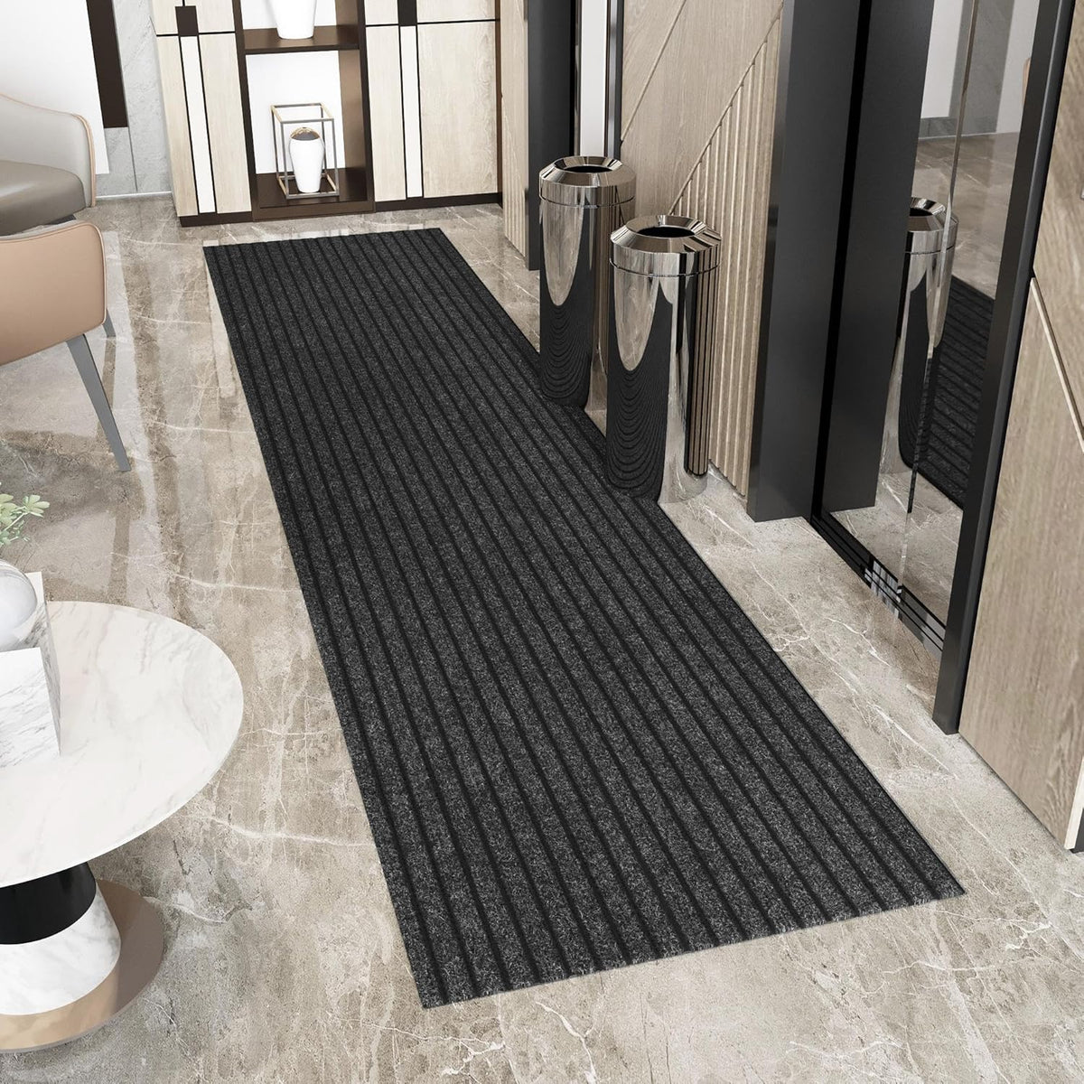 Ottomanson 2' x 43' Hallway Runner with Scraper Pile Extra Durable Non-Slip Rug Mat for Indoor & Outdoor Use - Ideal for Kitchen, Entryway, Patio & Garage - High-Traffic Carpet, Black