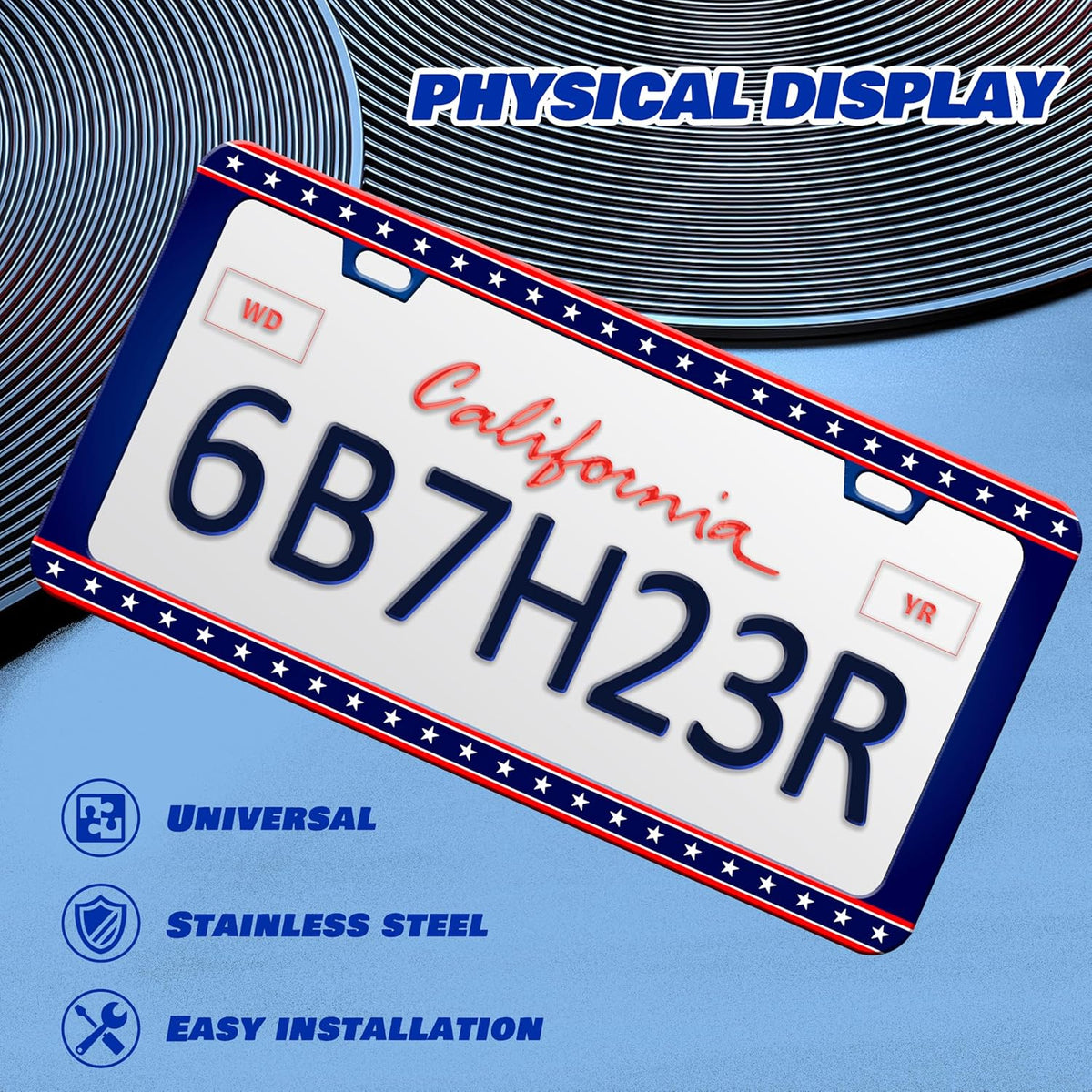American Flag License Plate Frame United States Flag License Plate Frames Personalise Stainless Steel Funny Design Compatible with Standard License Plate Holder for USA Canada 6 X 12 Inch with Screws