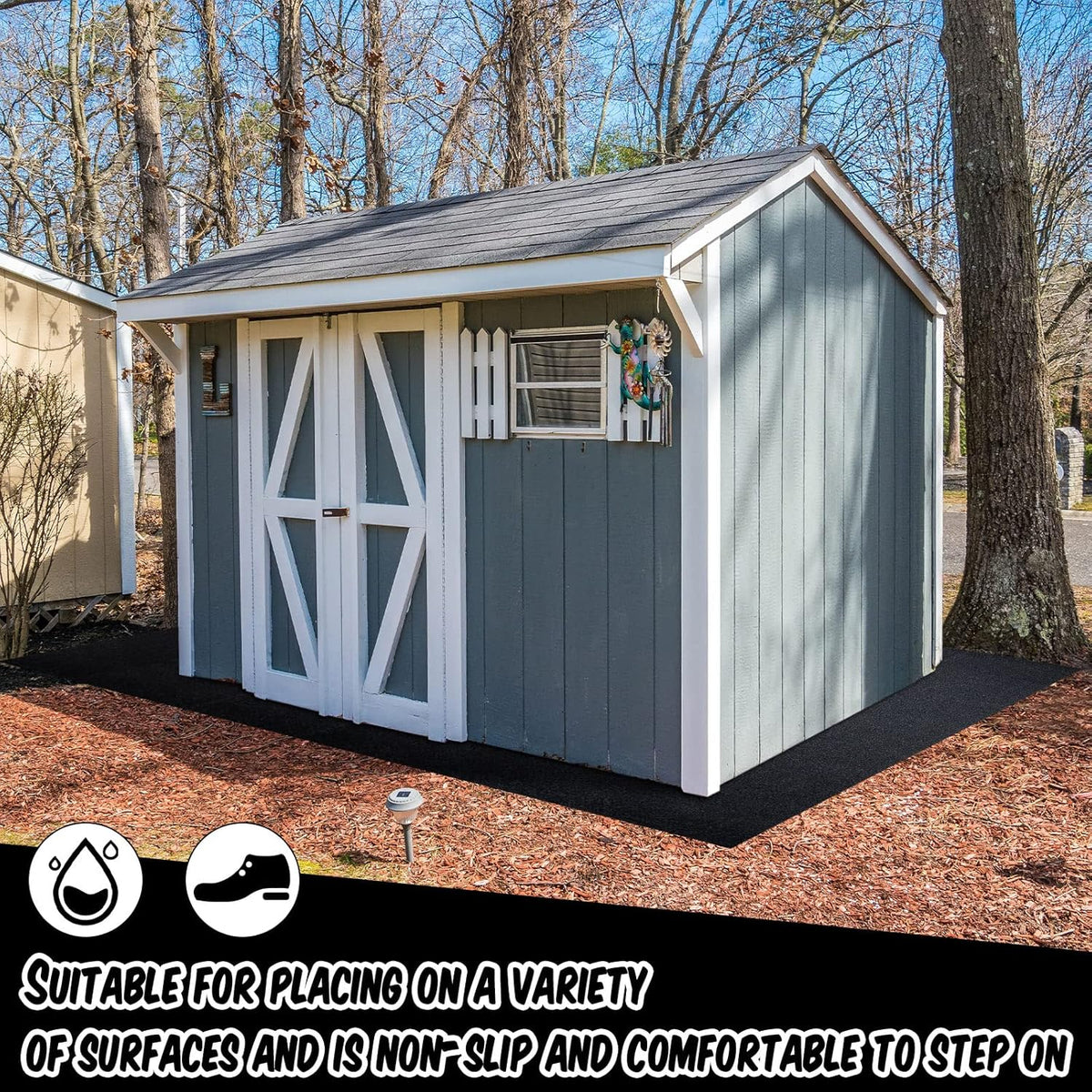 Haull Outdoor Storage Shed Floor Moat Waterproof Outdoor Carport Mat Thickened Soft Patio Furniture Pad Washable with Non Slip Backing, Storage Shed Not Included(3 x 3 ft)