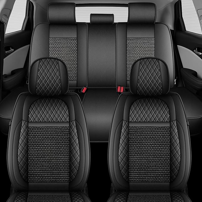TTX LIGHTING for Chevy Trailblazer 2021-2026 Car Seat Covers, Breathable Ice Silk & Leather Seat Protector, Cool & Anti-Sweat for Long Driving, Airbag Compatible, 5 Seats Full Set (Black)