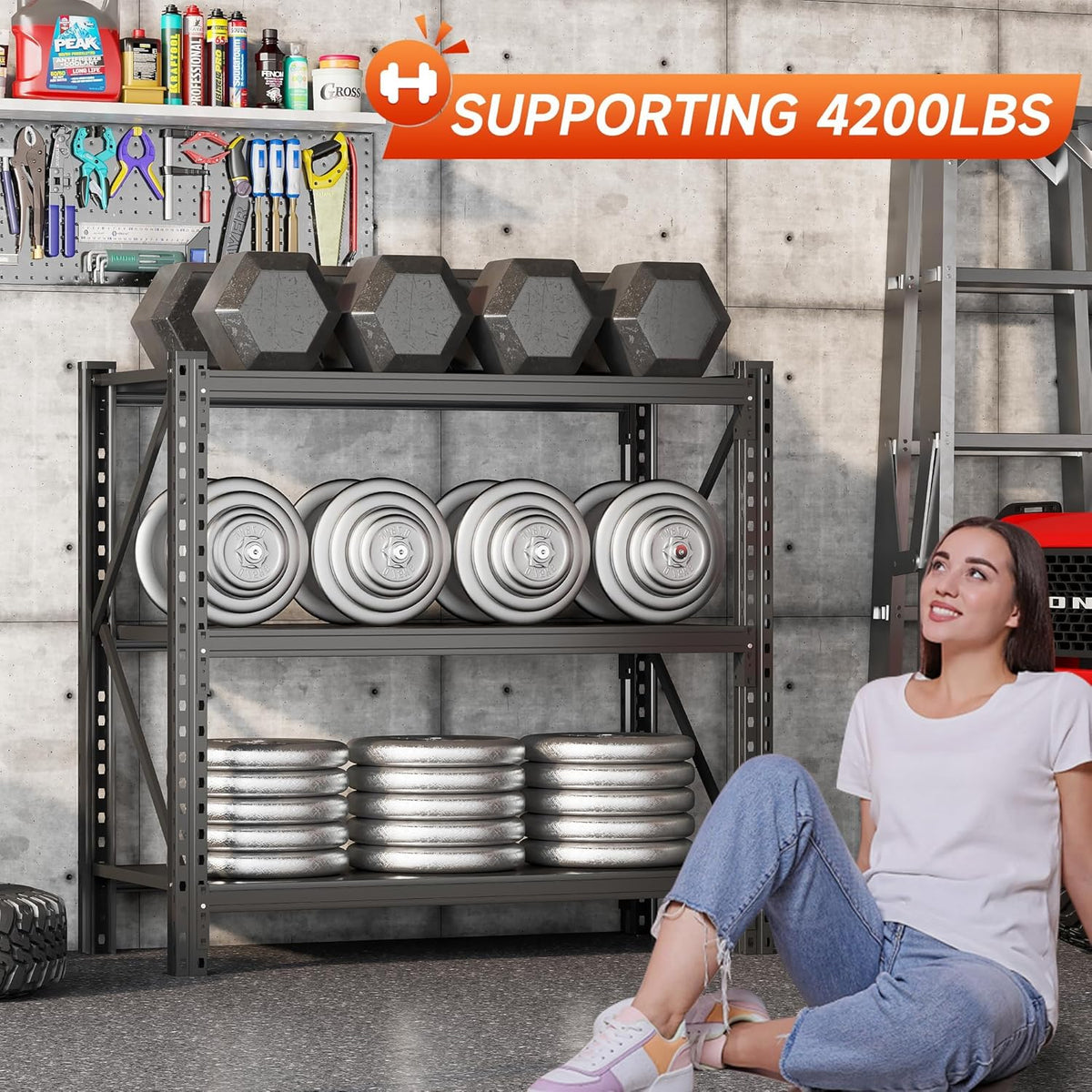 Heavy Duty Garage Shelving Unit - 4200 lbs Capacity, Industrial Metal Storage Rack, Adjustable Steel Rack for Garage, Warehouse, Basement, Pantry,51.2" W x 23.6" D x 47.2" H