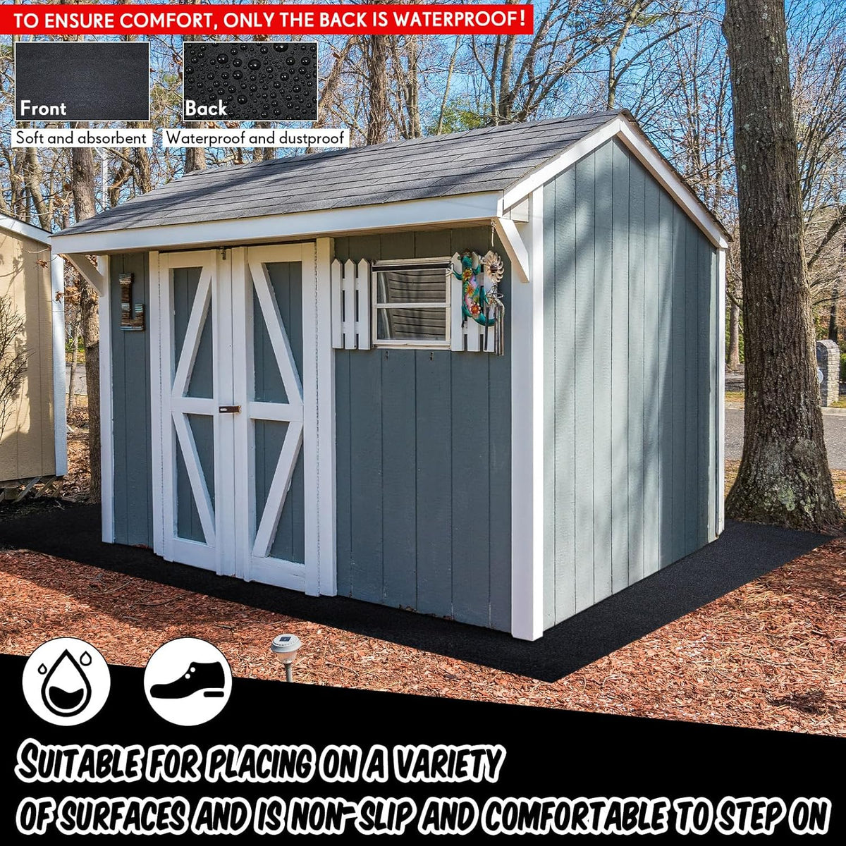 Haull Outdoor Storage Shed Floor Moat Waterproof Outdoor Carport Mat Thickened Soft Patio Furniture Pad Washable with Non Slip Backing, Storage Shed Not Included(2 x 5 ft)