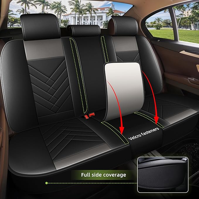 AOMSAZTO Car Seat Covers Full Set Fit for Nissan Kicks 2018-2025 2026 Waterproof Faux Leather Car Seat Cushions Automotive 5 Seat Covers Set（Black&Grey）