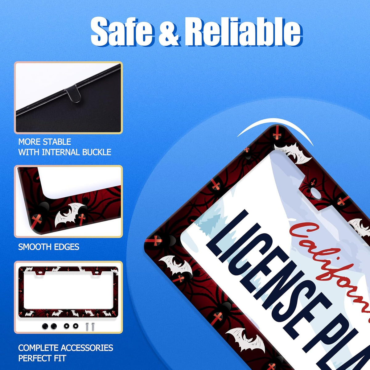Bats License Plate Frame Spiders Web License Plate Holder Gothic Funny Car Accessories Decoration 12.3" x 6.3" for Men Women