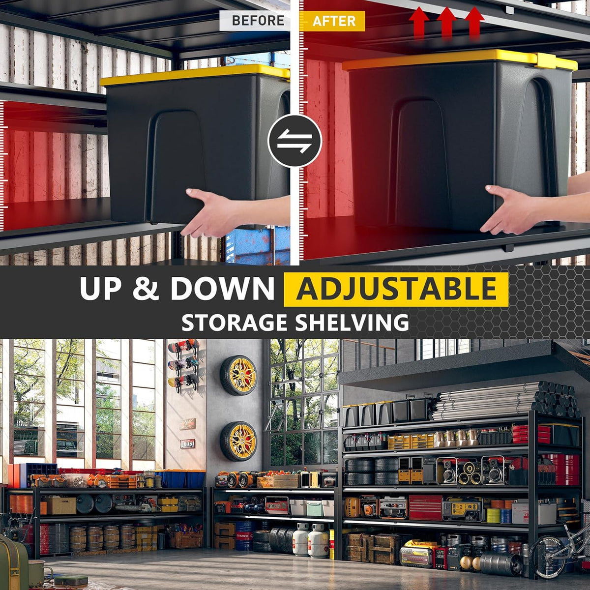 REIBII 60" W Garage Shelving Heavy Duty 2650LBS Storage Shelves Metal Shelving, Adjustable Garage Shelves, 4 Tier Industrial Shelf for Warehouse, Basement, Pantry, 60" W x 24" D x 60" H, 2 Pack
