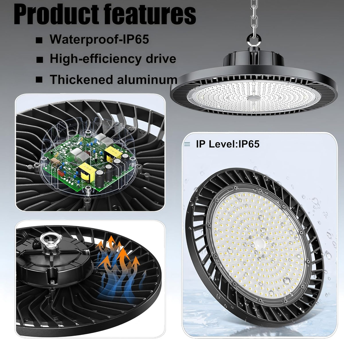 2Pack 250W UFO LED High Bay Light,30000lm 6000K Daylight 2500W Equivalent with US Plug Cable LED Garage Lights Commercial Warehouse Area Light Workshop Garage Factory Lowbay Area Lighting