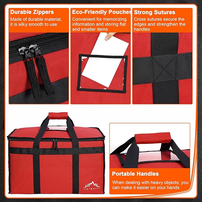 Himal Outdoors Insulated Food Delivery Bag XXXL-23Wx15Hx14D inches Premium Insulated Grocery Bag for HOT/COLD Food Delivery, Fit for Uber Eats, Doordash, Commercial Catering Transportation (Red)