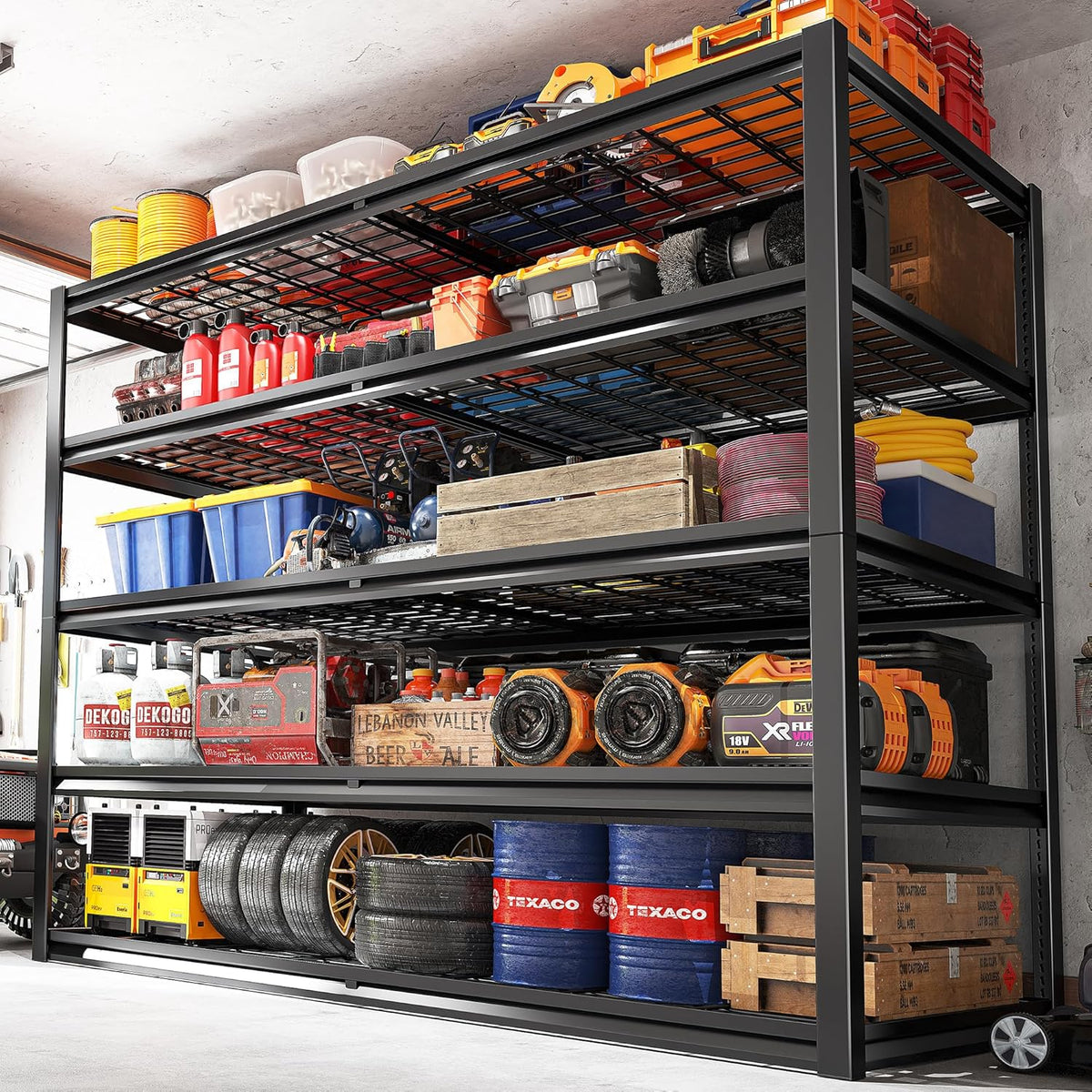 REIBII 55.2'' W x 78.2'' H x 26'' D, 5-Tier Metal Garage Shelving Units, 3000LBS Capacity, Adjustable Heavy Duty Shelves, 2 Pack
