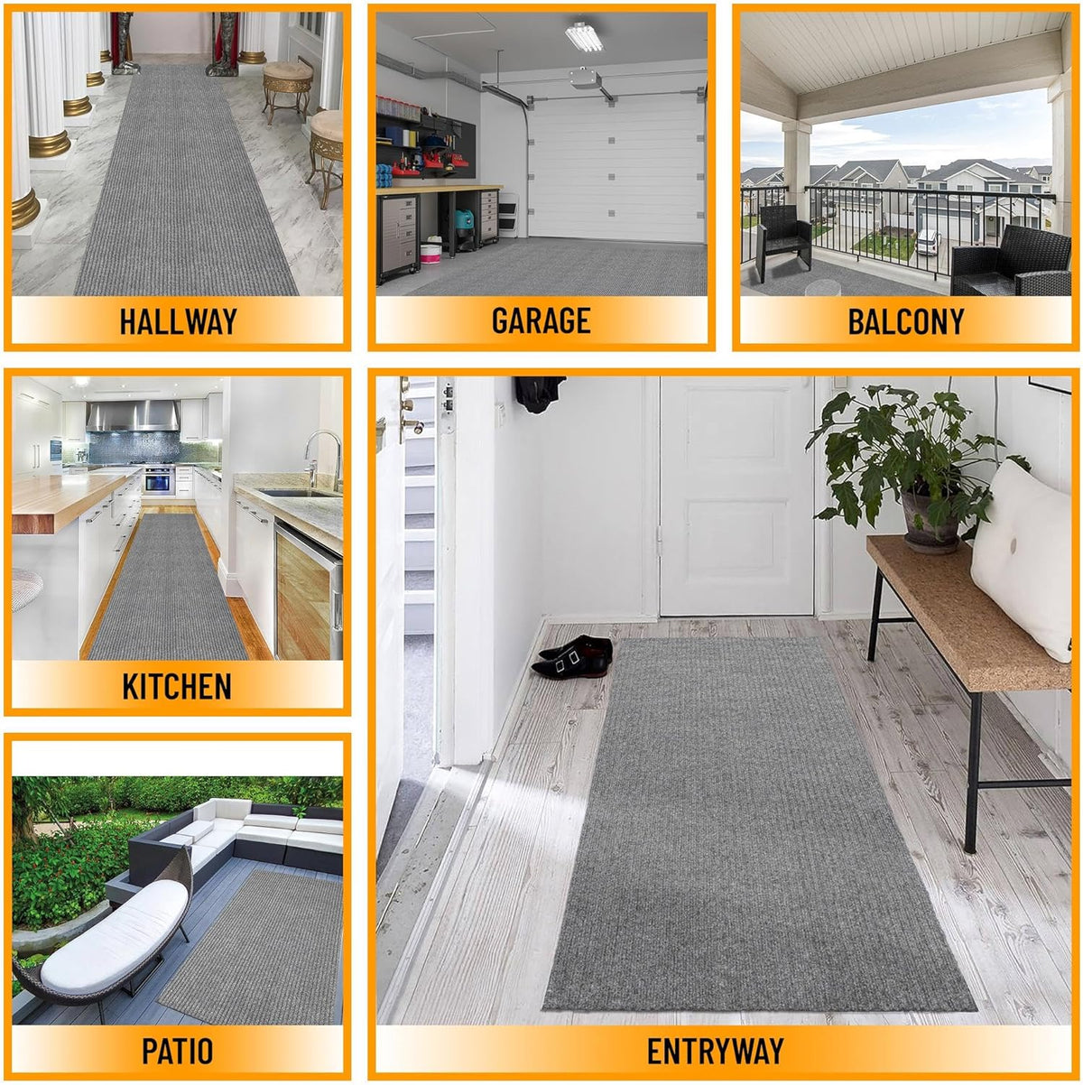 Ottomanson Mud Mat 2'7" x 4' Entryway Rug - Non-Slip Scraper Doormat for Muddy Paws, Dirt Trapping Indoor/Outdoor Mat for High-Traffic Areas, Kitchen, Garage, Patio, Gray