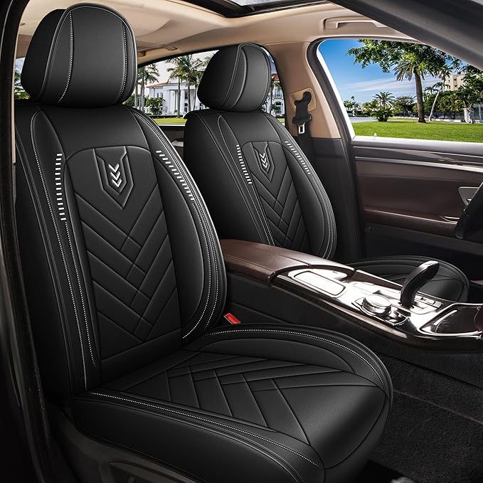AOMSAZTO Front Seat Covers Fit for Nissan Pathfinder 2011-2025 2026 Waterproof Faux Leather Car Seat Cover Compatible with Airbag(2PCS Front, Black)