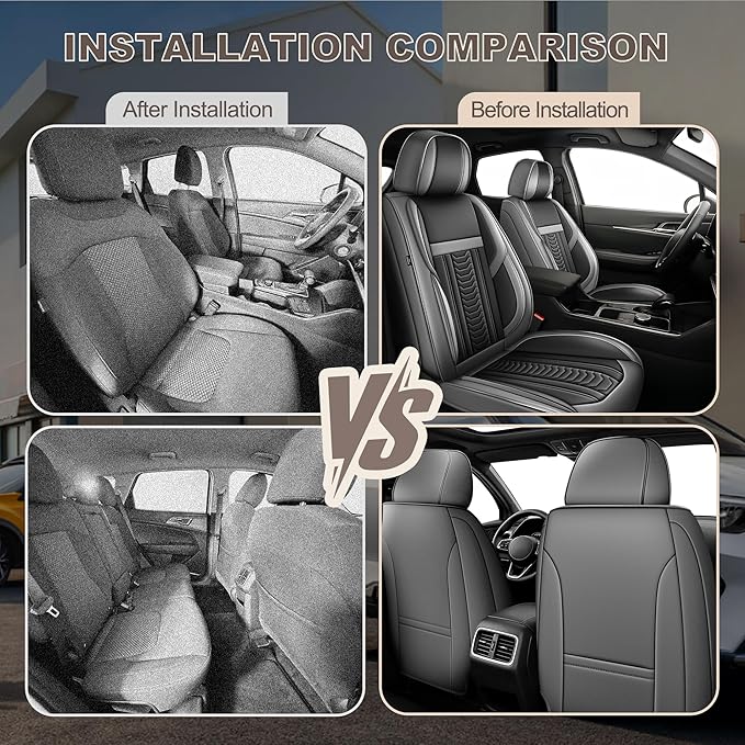 TTX LIGHTING for Chevy Trailblazer 2021-2026 Seat Covers: Waterproof Leather Seat Protector with Airbag Compatible (2 Front Seats,Black&Gray)